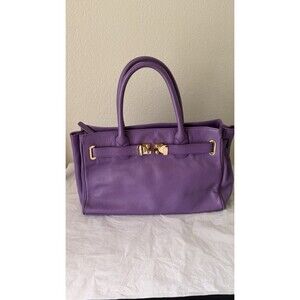 Onna Ehrlich Pebbled Leather Purple Handbag Satchel Purse Gold Hardware